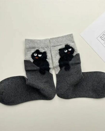 Chaussettes à motif chat Dark Grey