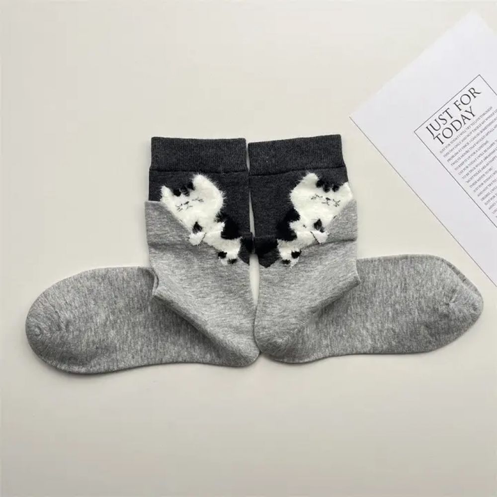 Chaussettes à motif chat Light Grey