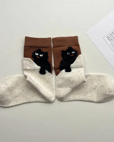 Chaussettes à motif chat Beige