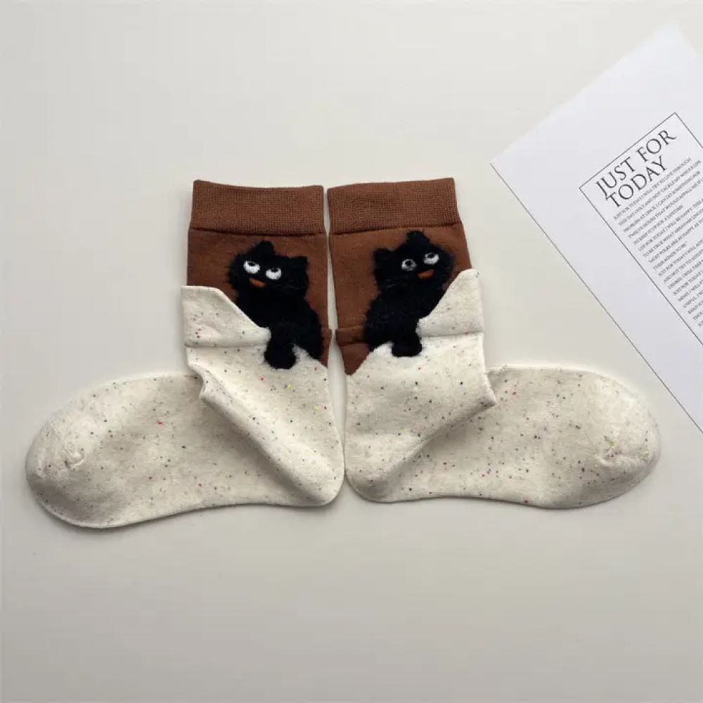 Chaussettes à motif chat Beige