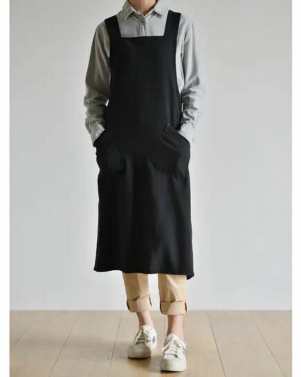 Tablier de jardinage Noir minimaliste japonais en lin