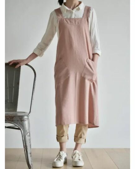 Tablier de jardinage Rose minimaliste japonais en lin