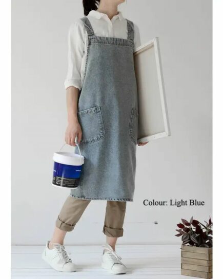 Tablier en coton Light Blue denim lavé style japonais