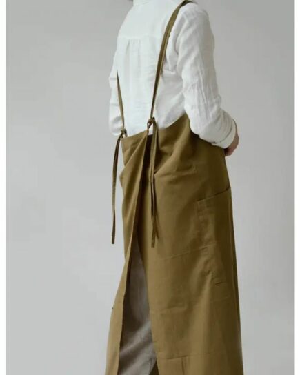 Tablier réglable Olive en coton-lin coréen