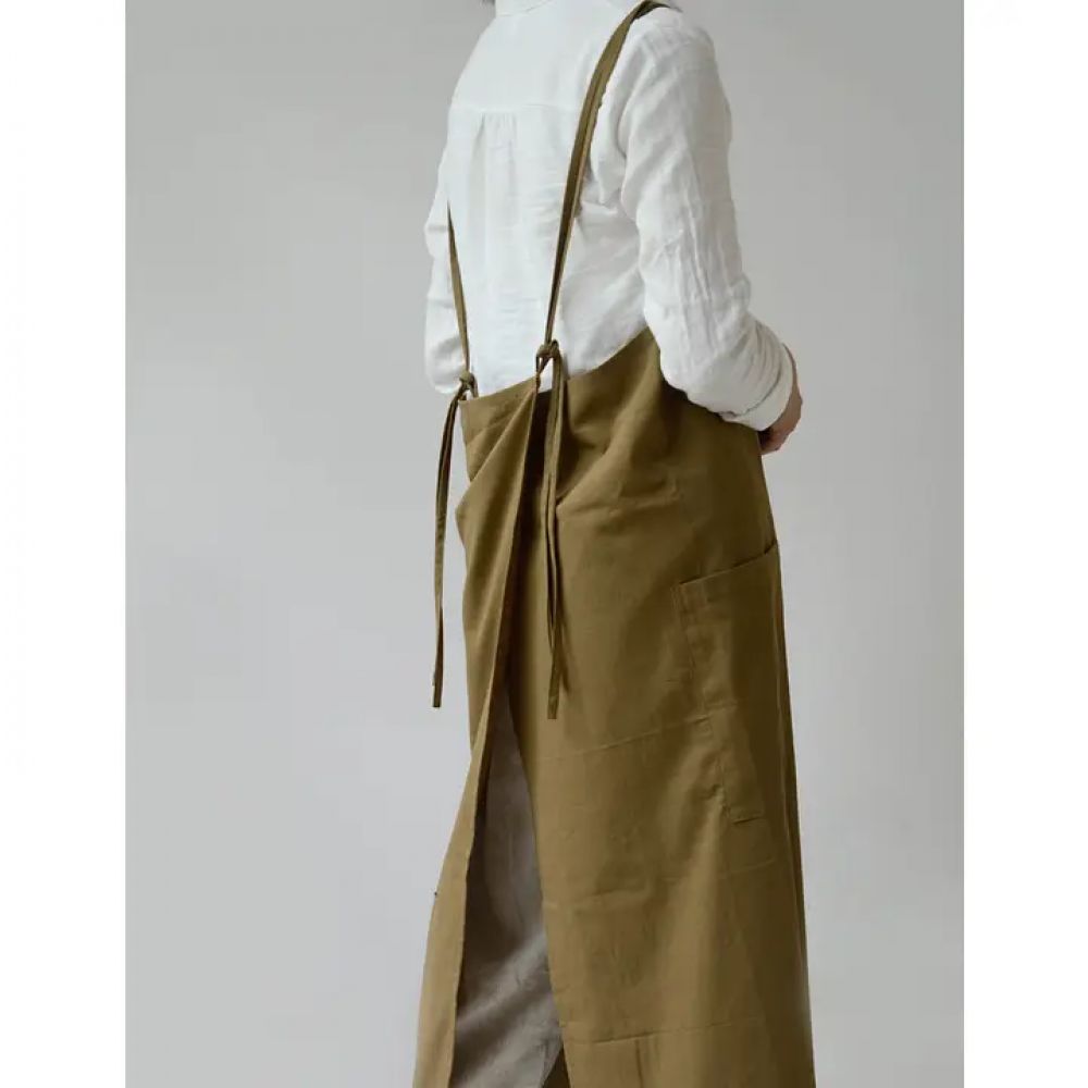 Tablier réglable Olive en coton-lin coréen