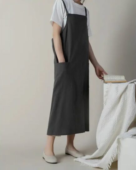 Tablier réglable Grey en coton-lin coréen