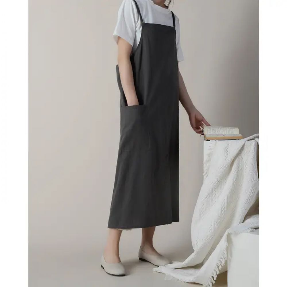 Tablier réglable Grey en coton-lin coréen
