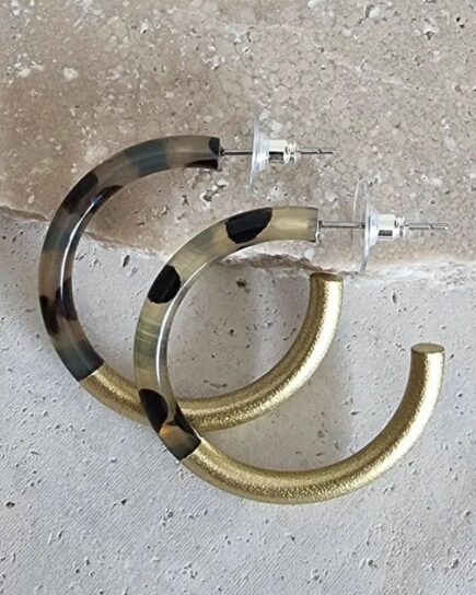 Boucles d'Oreilles Créoles en Corne - 4 cm - Duo Léopard Gold
