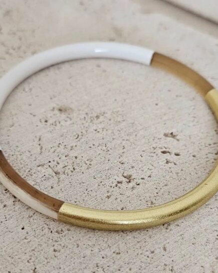 Bracelet Jonc Corne - 5 mm - White & Gold