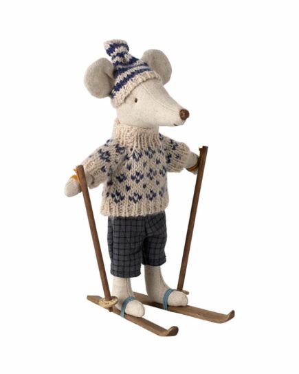 Souris en hiver et sa paire de skis, Papa - Bleu