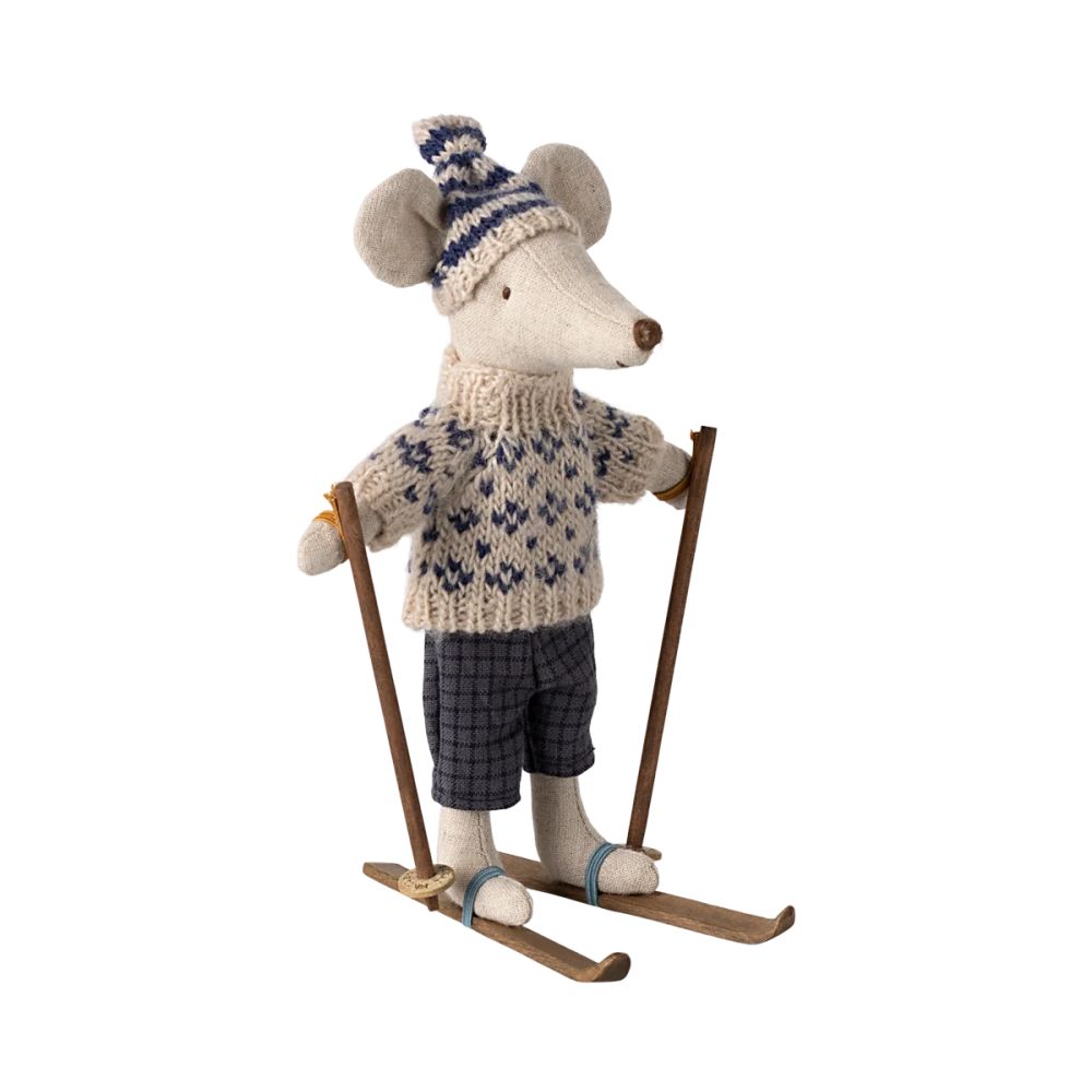 Souris en hiver et sa paire de skis, Papa - Bleu