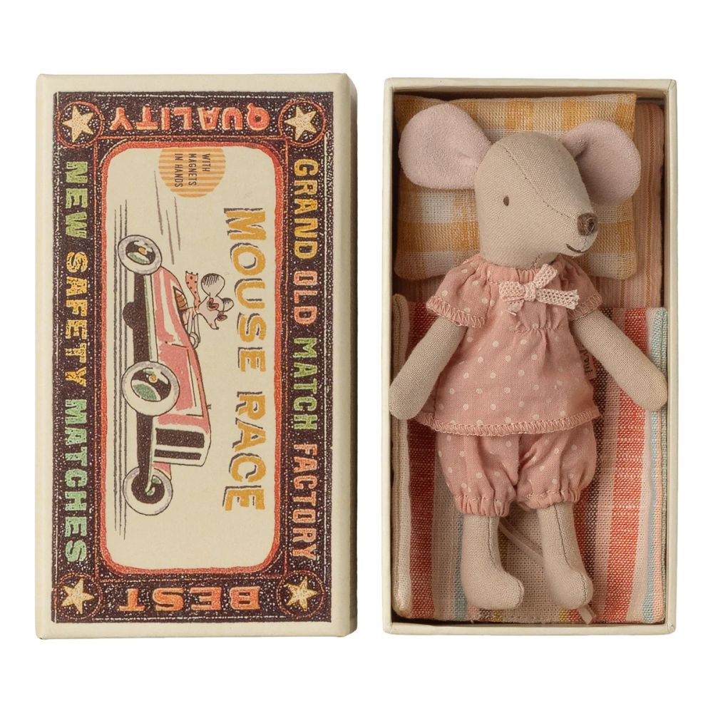 Grande souris sœur dans une boîte d'allumettes